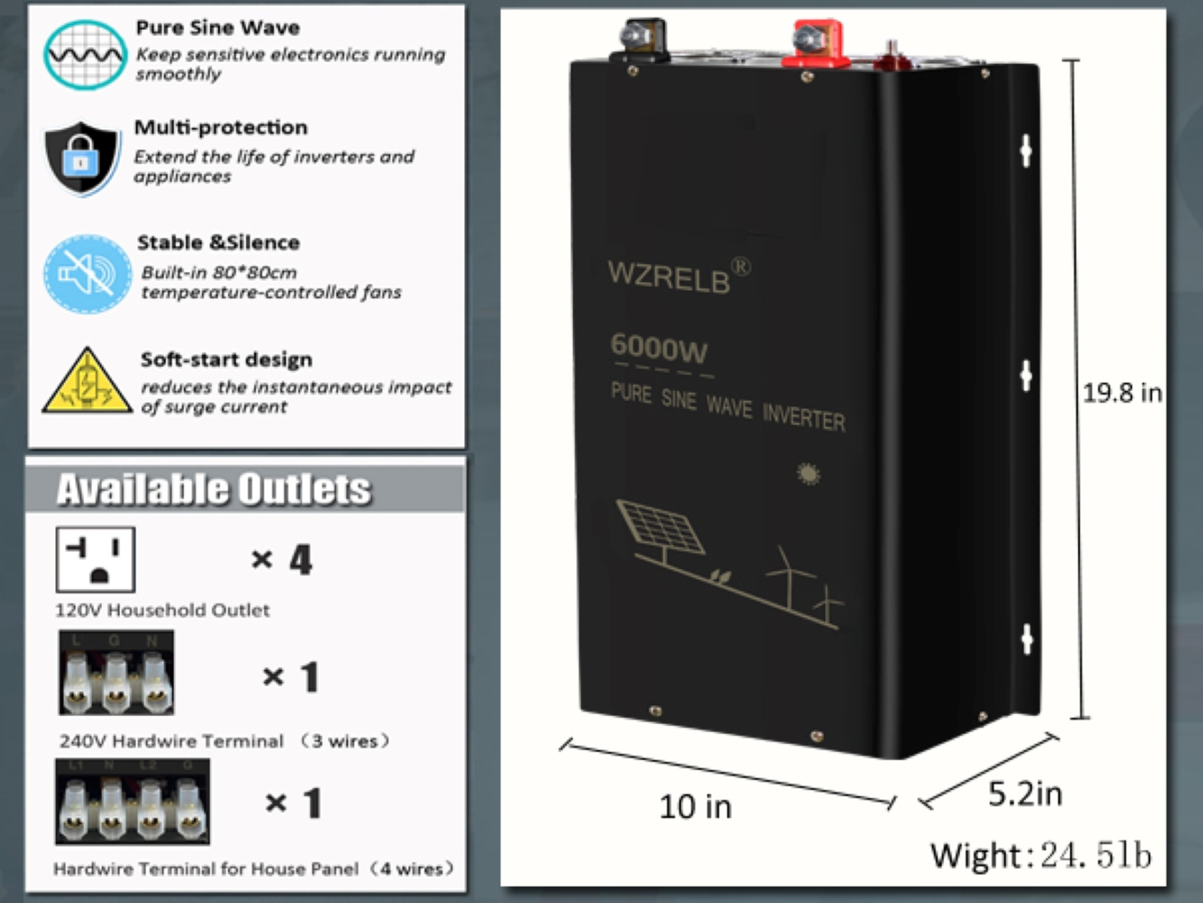 อินเวอร์เตอร์คลื่นไซน์บริสุทธิ - Off Grid Solar Inverter 48V 6000W บทวิจารณ์และราคา