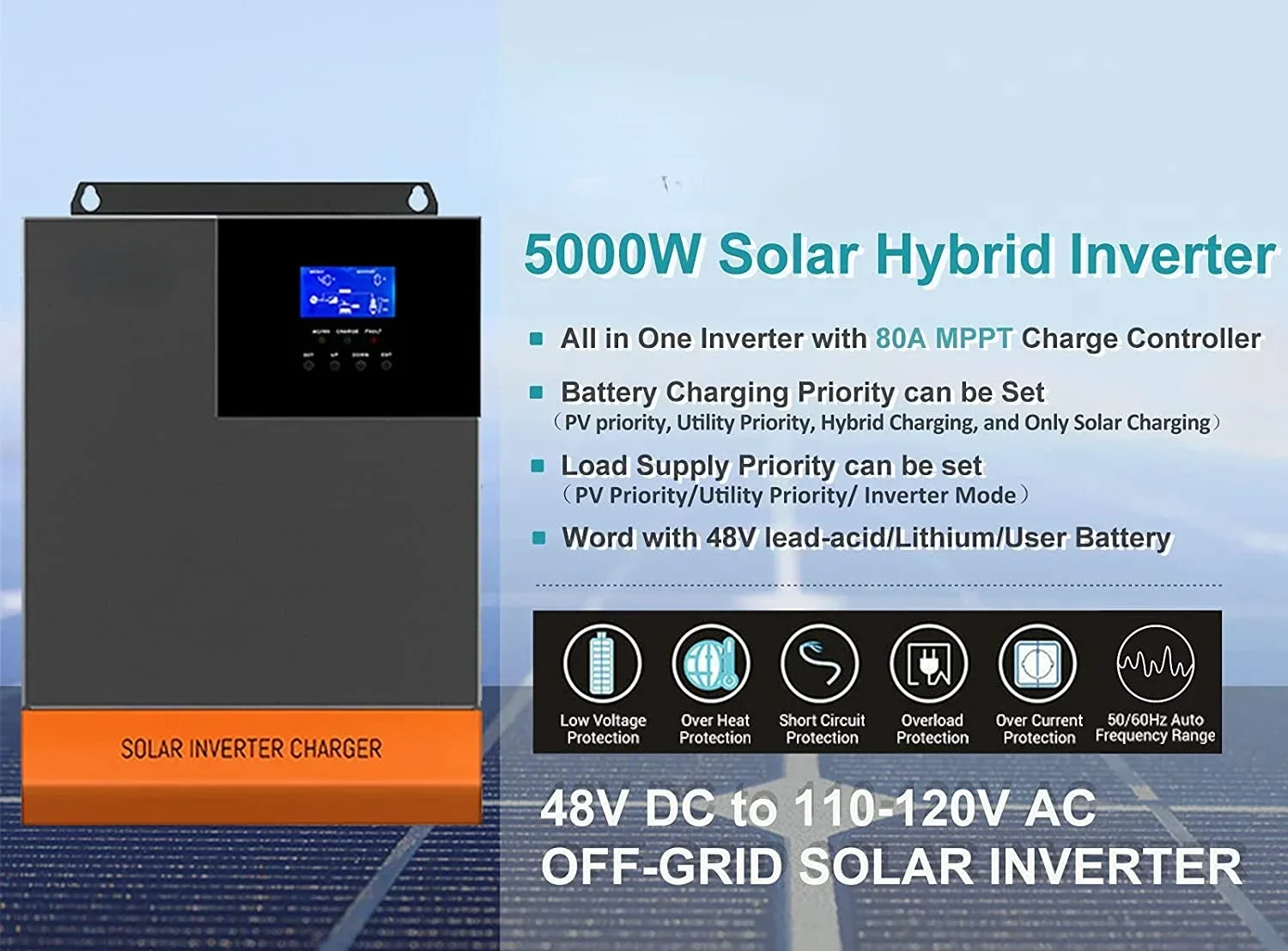 อินเวอร์เตอร์ไฮบริดพลังงานแสงอ - Hybrid Solar Inverter 5.5Kw Mppt 48V บทวิจารณ์และราคา